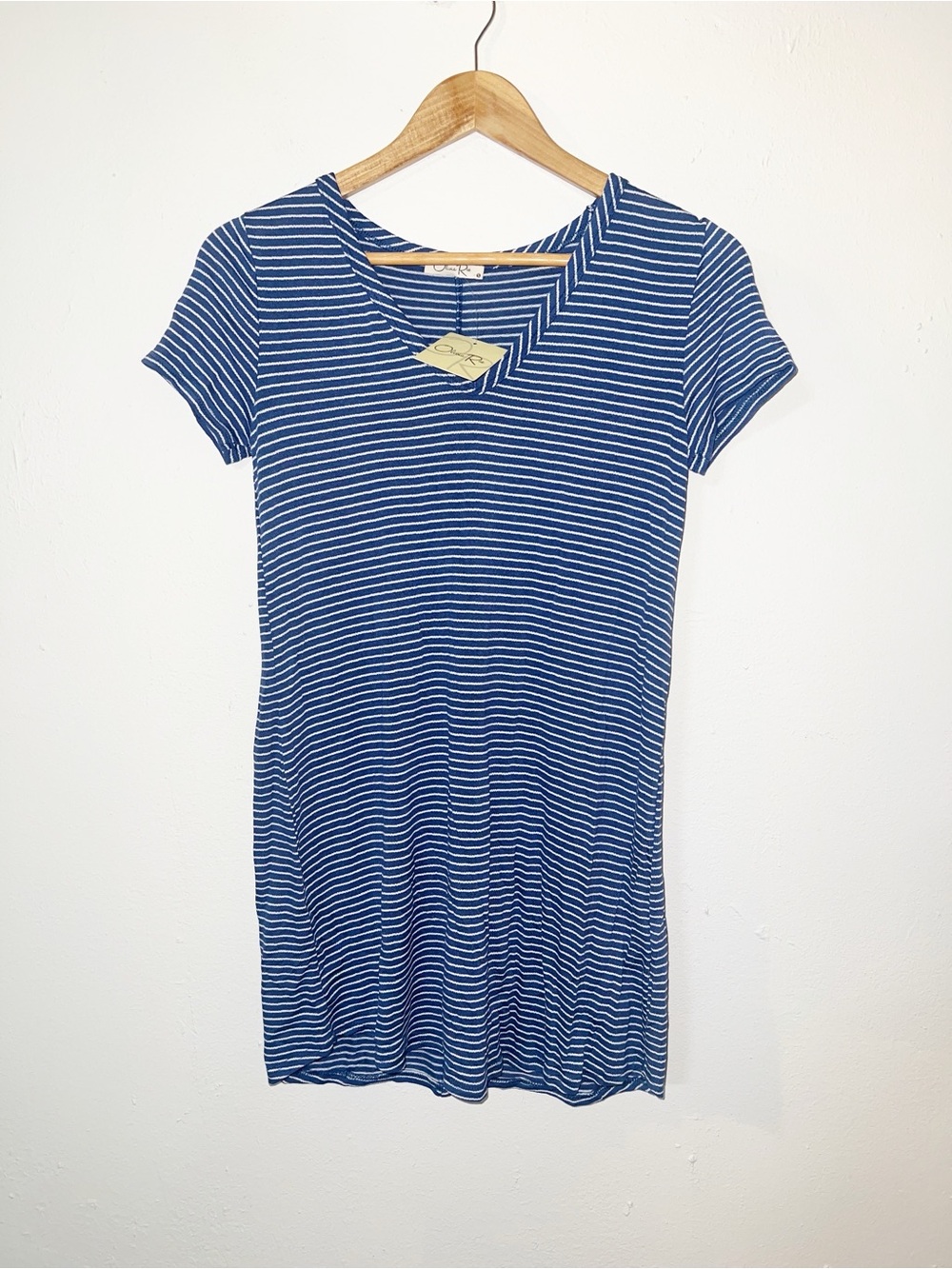 Olivia Rae Navy and White Striped V-Neck Mini Dress New